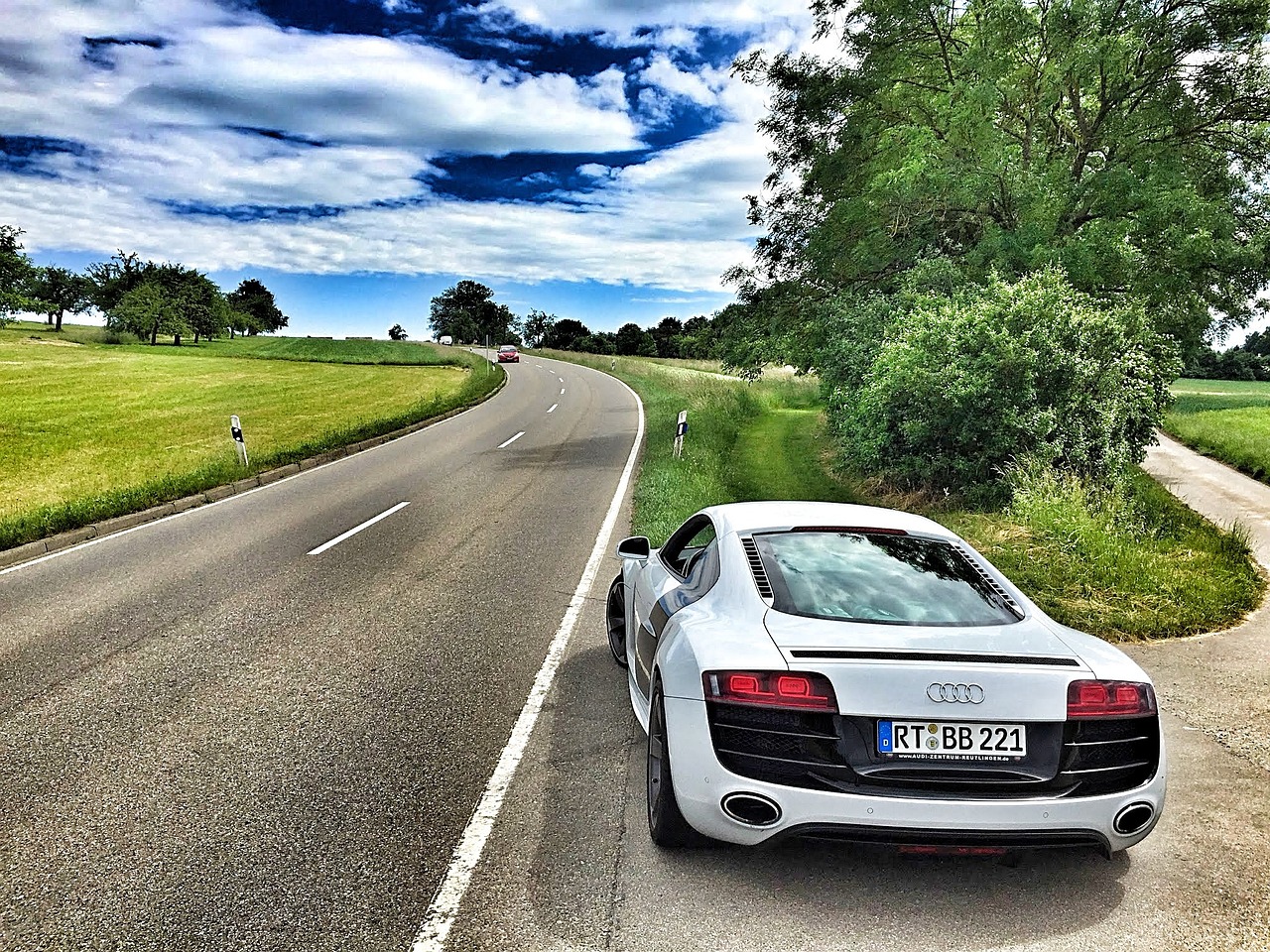 audi, car, road, street, curved road, parked car, vehicle, transportation, sports car, auto, r8, automobile, automotive, car rear, car wallpapers, audi, car, car, car, car, car